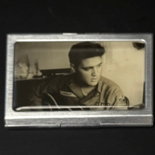 Vintage Elvis Presley visitkortholder i metal med retro foto - Frøken Lilly