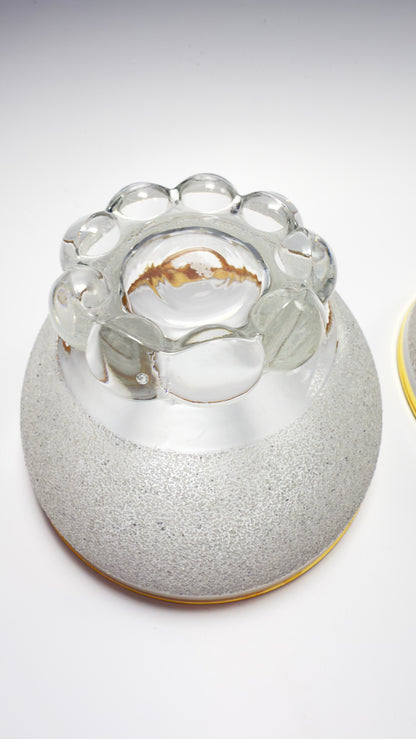 Coupe glass set with rough granulated glass surface and gold edge