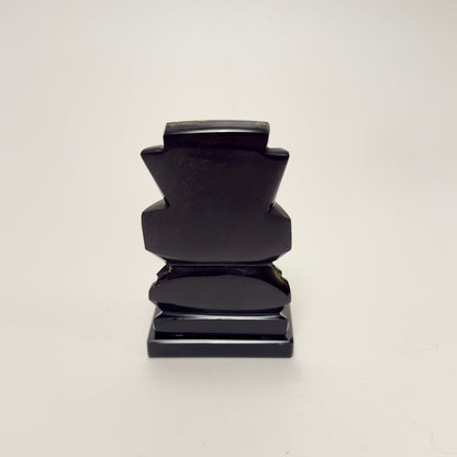 Hand-carved Mexican figurine in black obsidian with mother-of-pearl