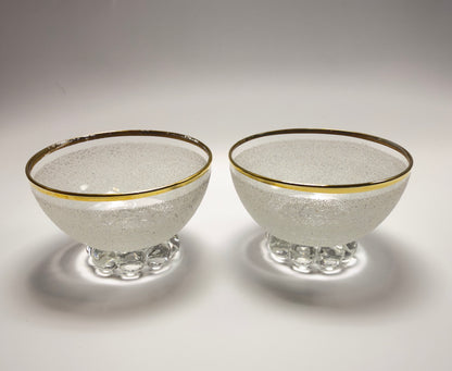 Coupe glass set with rough granulated glass surface and gold edge