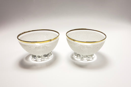 Coupe glass set with rough granulated glass surface and gold edge