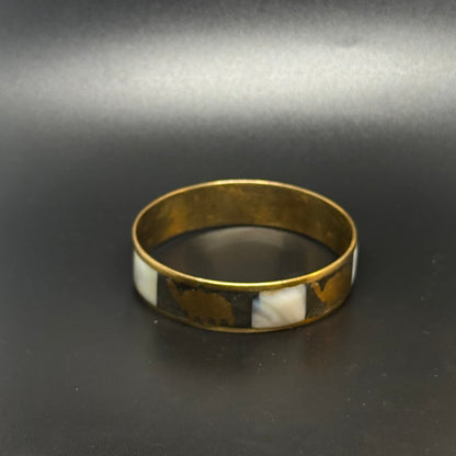 Vintage brass bracelet with mother-of-pearl and elephants