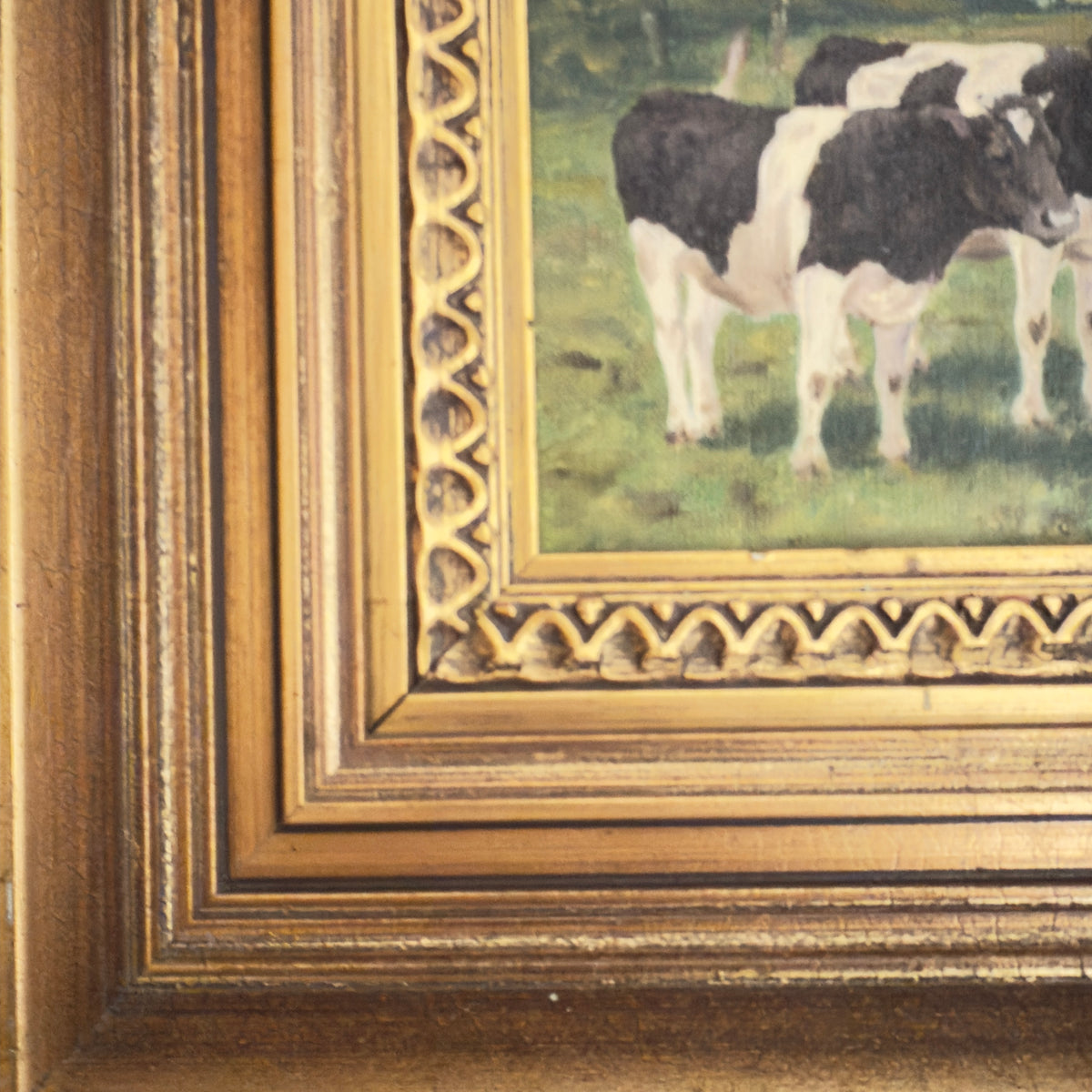 Original painting by Kay Birkmose with Danish agricultural motif in gilded frame
