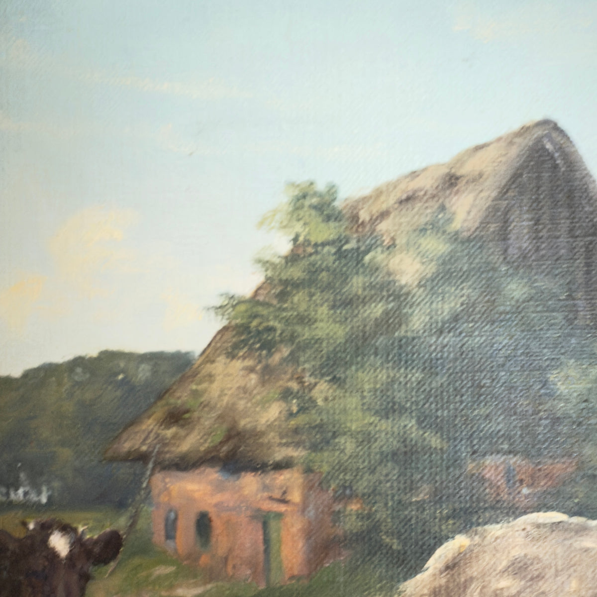 Original painting by Kay Birkmose with Danish agricultural motif in gilded frame