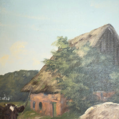 Original painting by Kay Birkmose with Danish agricultural motif in gilded frame