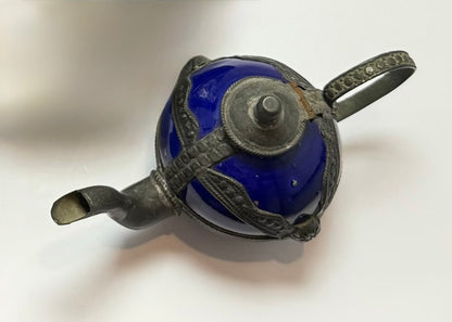 Unique Moroccan decoration set with glass bottle, miniature tajine and teapot