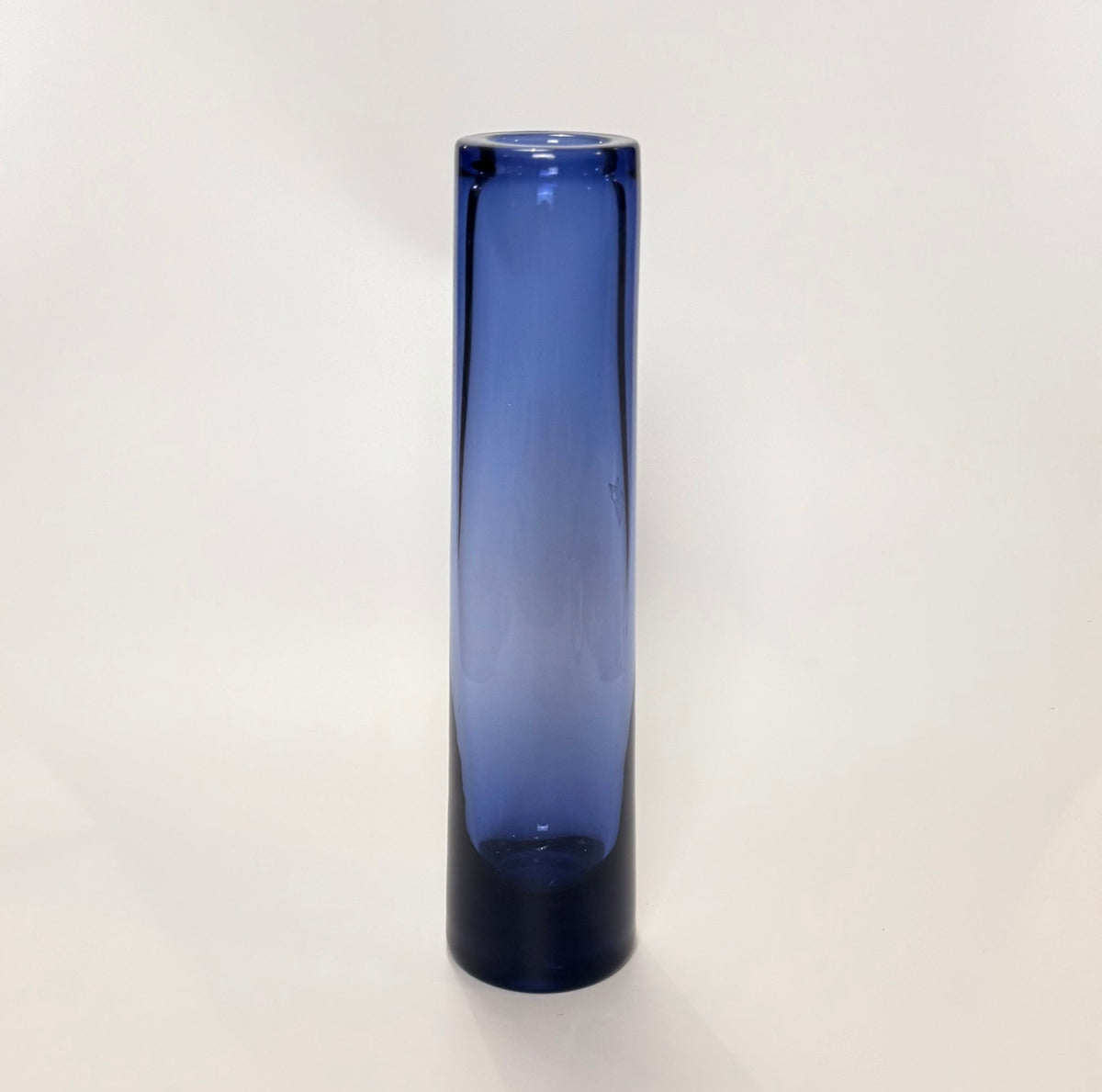 Holmegaard sapphire cylindrical vase in sapphire blue glass, 30.5 cm, designed by Per Lütken - with YMCA Scout engraving