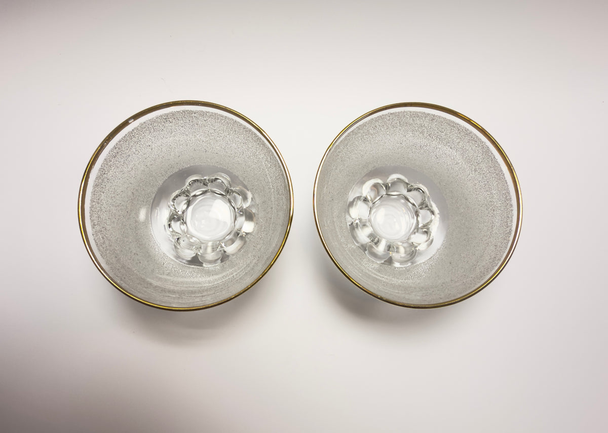 Coupe glass set with rough granulated glass surface and gold edge