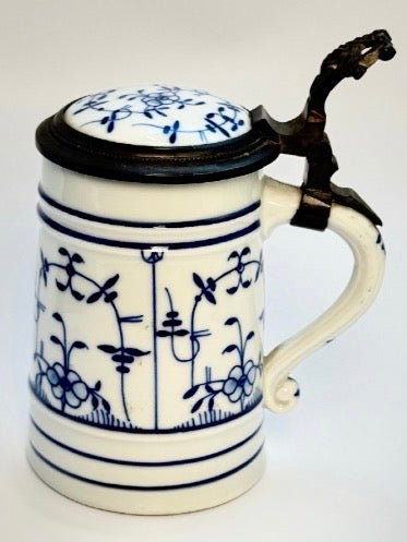 Lithophane porcelain beer mug with pewter lid, 1930s-40s