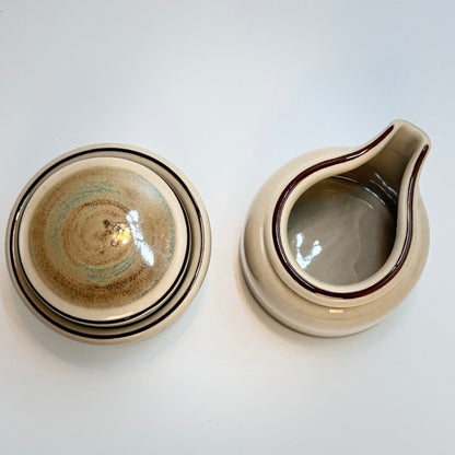 Bing & Grøndahl stoneware 303 – flødekande og sukkerskål med Låg – vintage stentøj