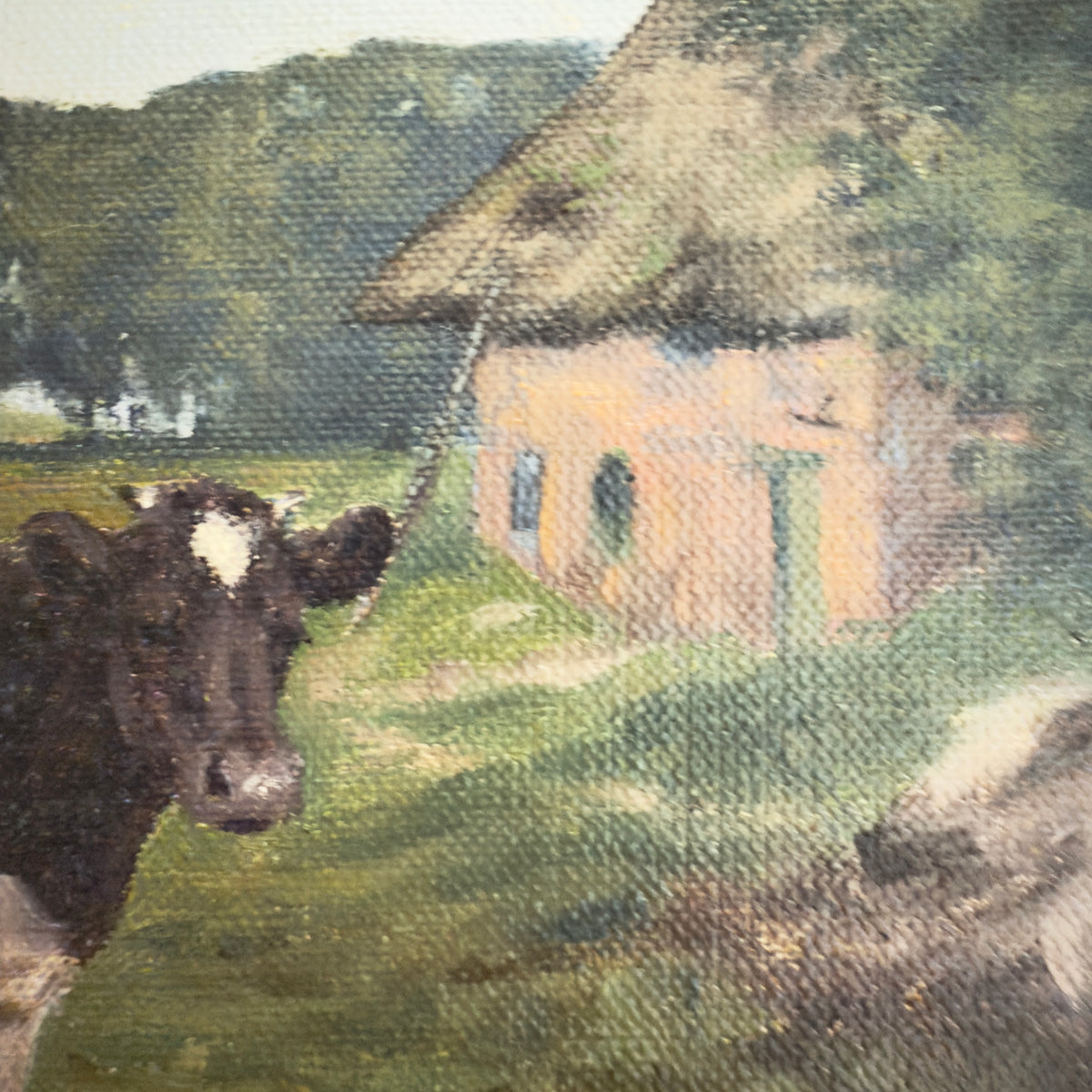 Original painting by Kay Birkmose with Danish agricultural motif in gilded frame