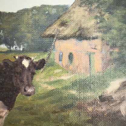 Original painting by Kay Birkmose with Danish agricultural motif in gilded frame