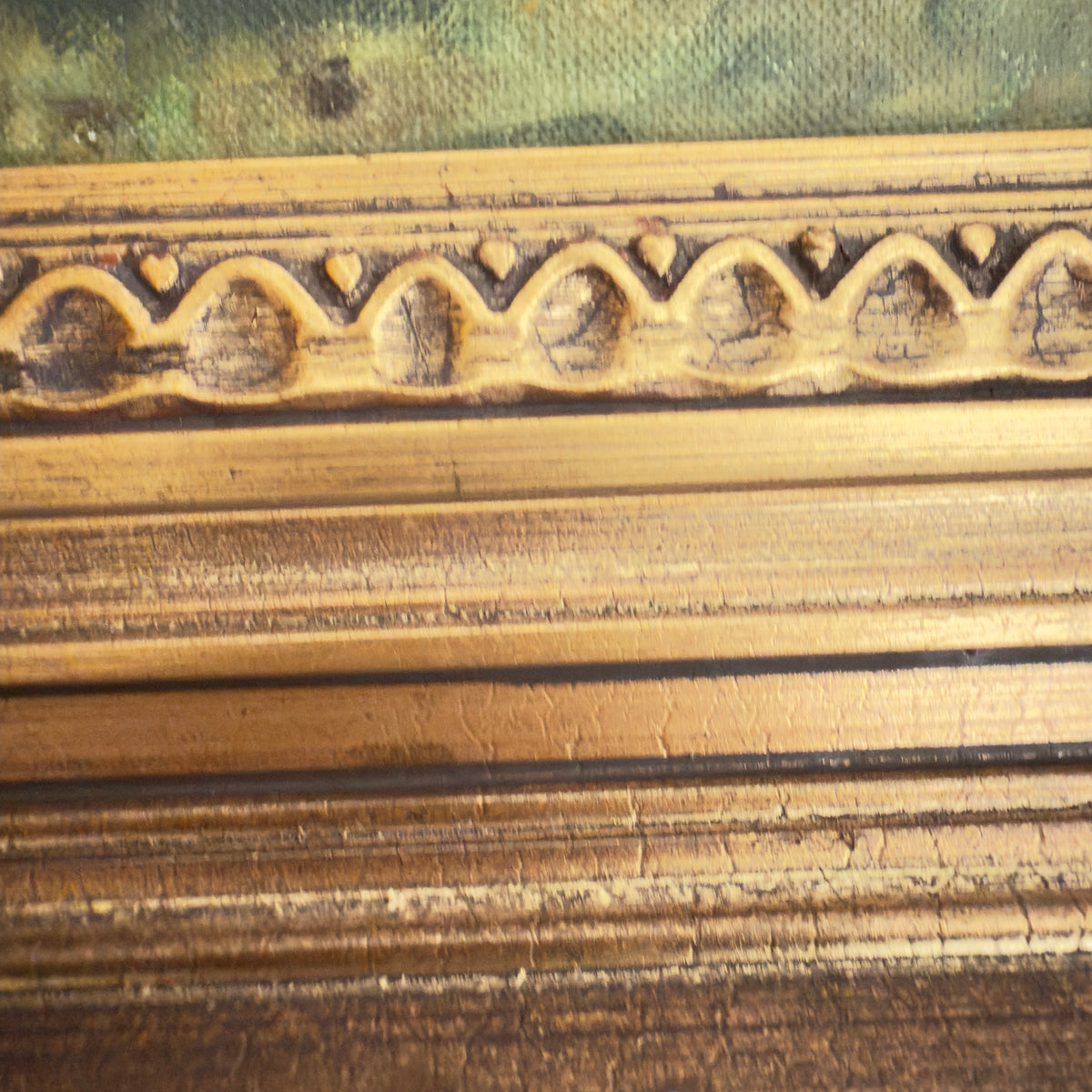 Original painting by Kay Birkmose with Danish agricultural motif in gilded frame