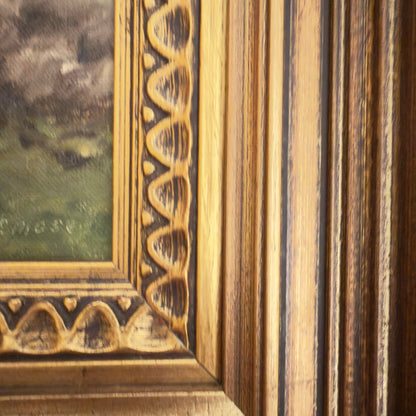 Original painting by Kay Birkmose with Danish agricultural motif in gilded frame
