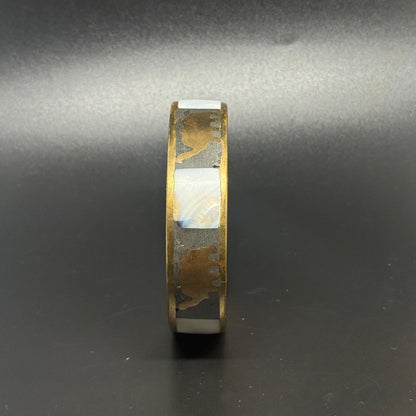 Vintage brass bracelet with mother-of-pearl and elephants