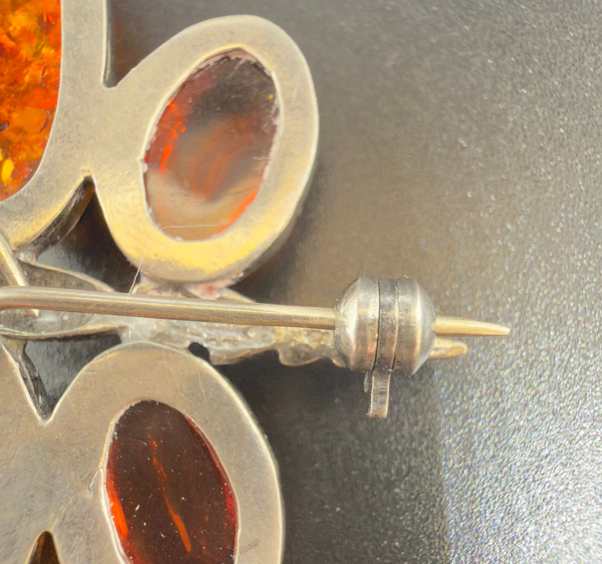 Brooch in 925 silver with Baltic amber - butterfly, vintage
