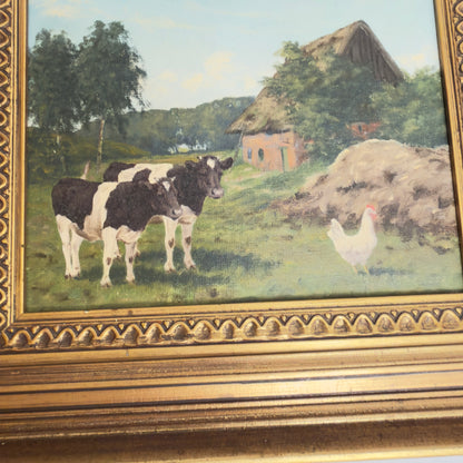 Original painting by Kay Birkmose with Danish agricultural motif in gilded frame