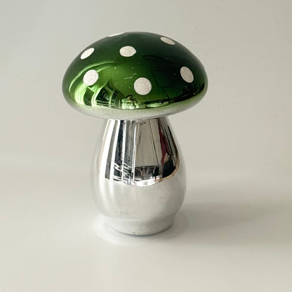 Christmas mushroom in glass – green and silver Christmas ornament 13 cm