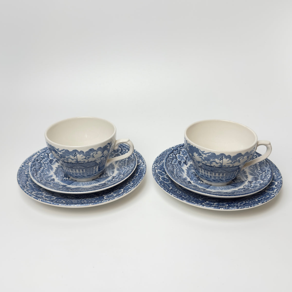 Two trio sets of Imerco 50th anniversary tableware, Rosenborg Castle and Fredensborg Castle 1978