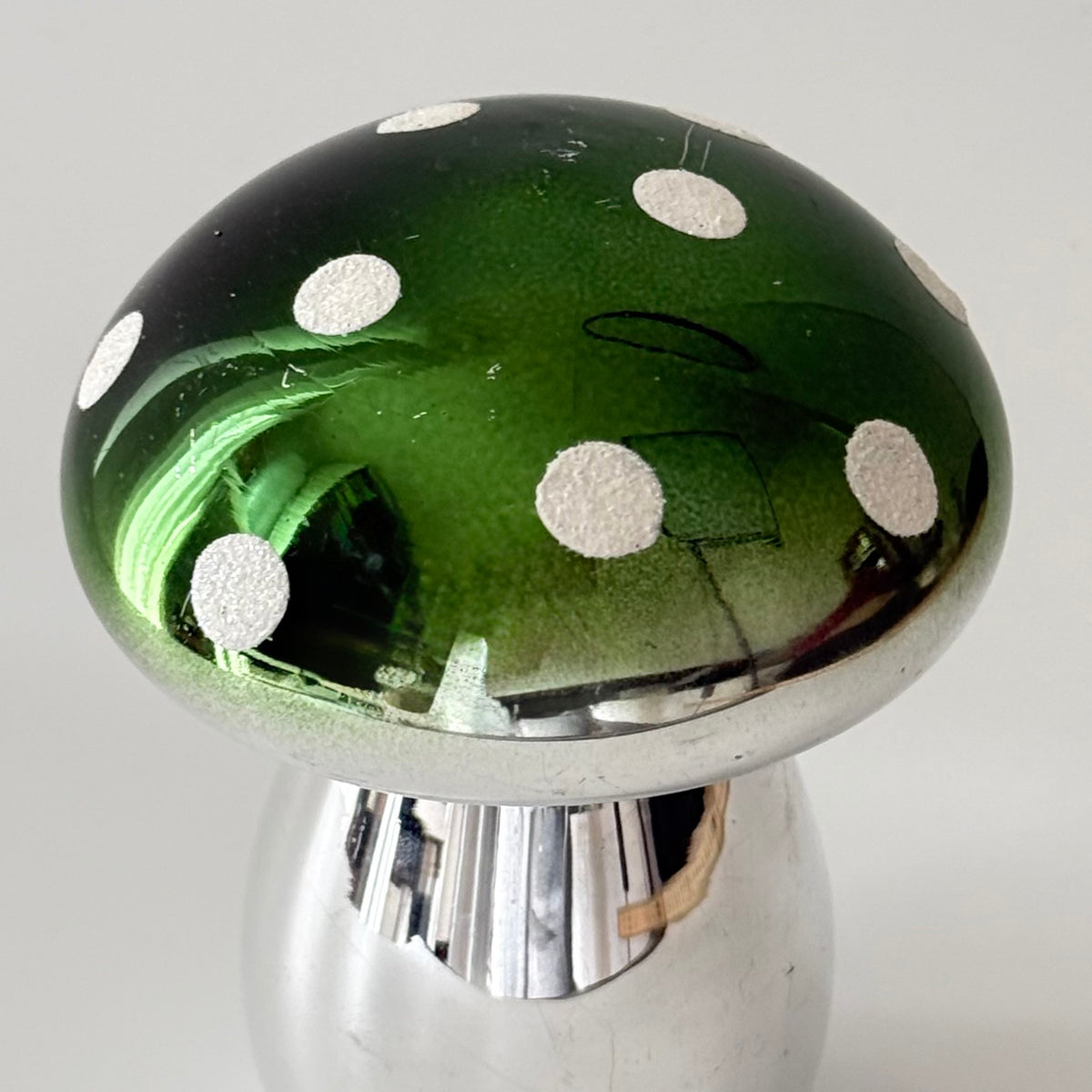 Christmas mushroom in glass – green and silver Christmas ornament 13 cm