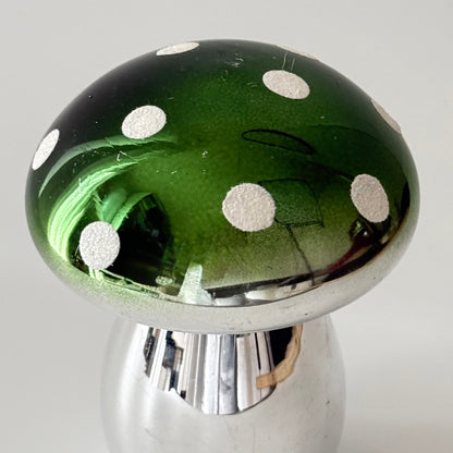 Christmas mushroom in glass – green and silver Christmas ornament 13 cm