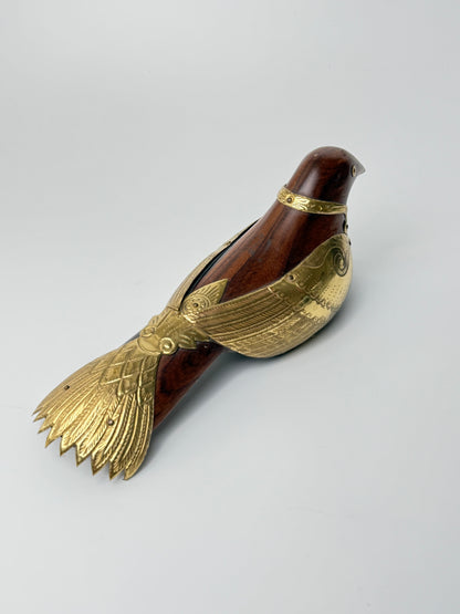 Beautiful bird figurine in rosewood and brass