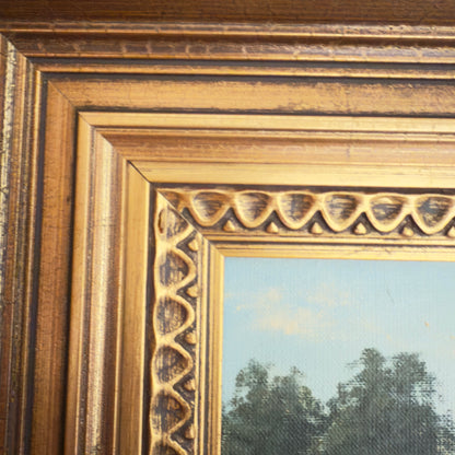 Original painting by Kay Birkmose with Danish agricultural motif in gilded frame