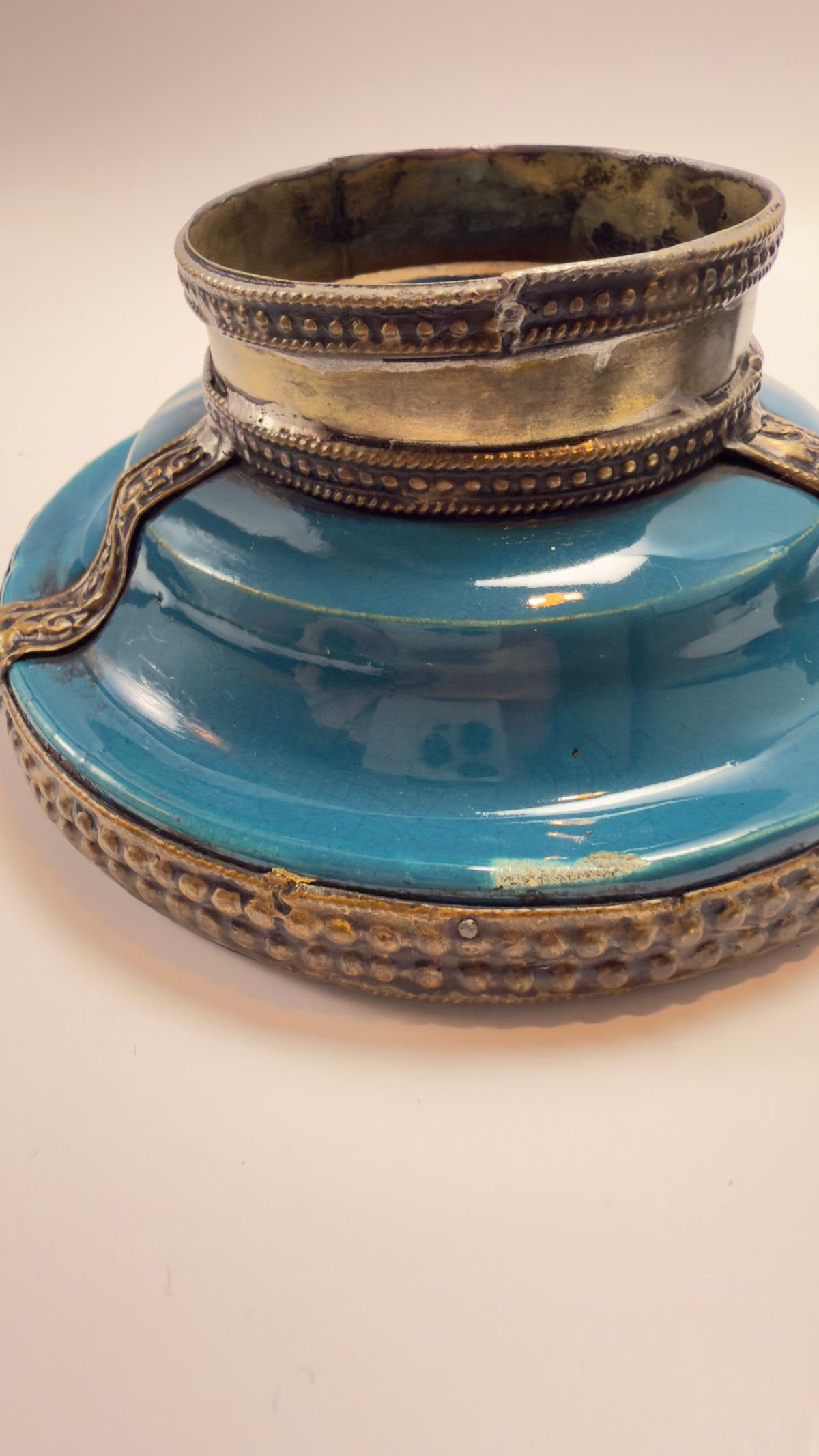 Unique Moroccan decoration set with glass bottle, miniature tajine and teapot