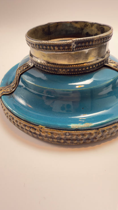 Unique Moroccan decoration set with glass bottle, miniature tajine and teapot