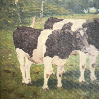 Original painting by Kay Birkmose with Danish agricultural motif in gilded frame