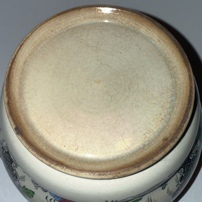 Antique faience bowl with knob handle, Victorian, mid 19th century