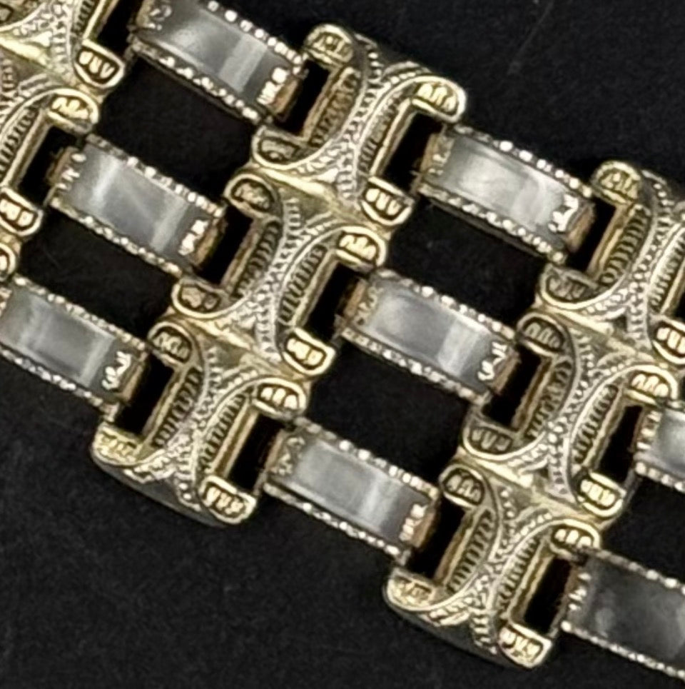 Vintage Toledo Damascene gold-plated bracelet with mother-of-pearl