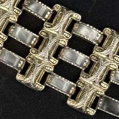 Vintage Toledo Damascene gold-plated bracelet with mother-of-pearl