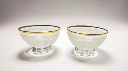 Coupe glass set with rough granulated glass surface and gold edge