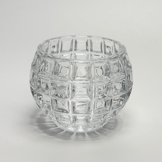 Vintage fyrfadstage i kraftigt klart glas med kubisk mønster - Frøken Lilly