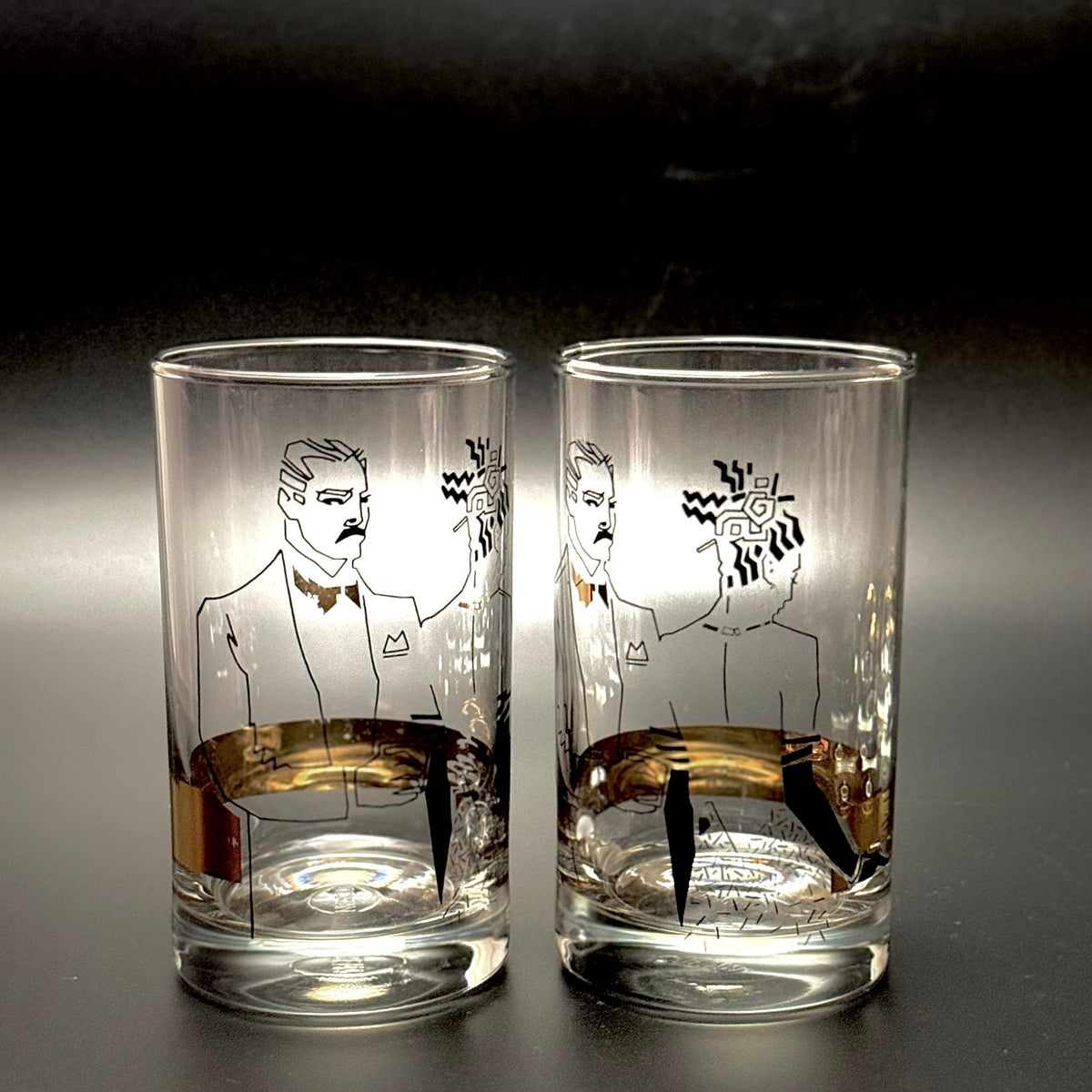 Vintage longdrink glas med grafisk motiv – 80/90’er med 40’ernes art deco stil - Frøken Lilly