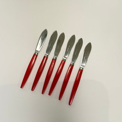 Vintage smørknive - 6 stk. rustfrit stål med røde håndtag - retro bestik 1960 - 70'erne - Frøken Lilly