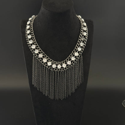 Vintage statement choker halskæde med kædefrynser og sten - Frøken Lilly