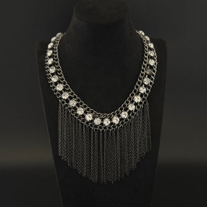 Vintage statement choker halskæde med kædefrynser og sten - Frøken Lilly